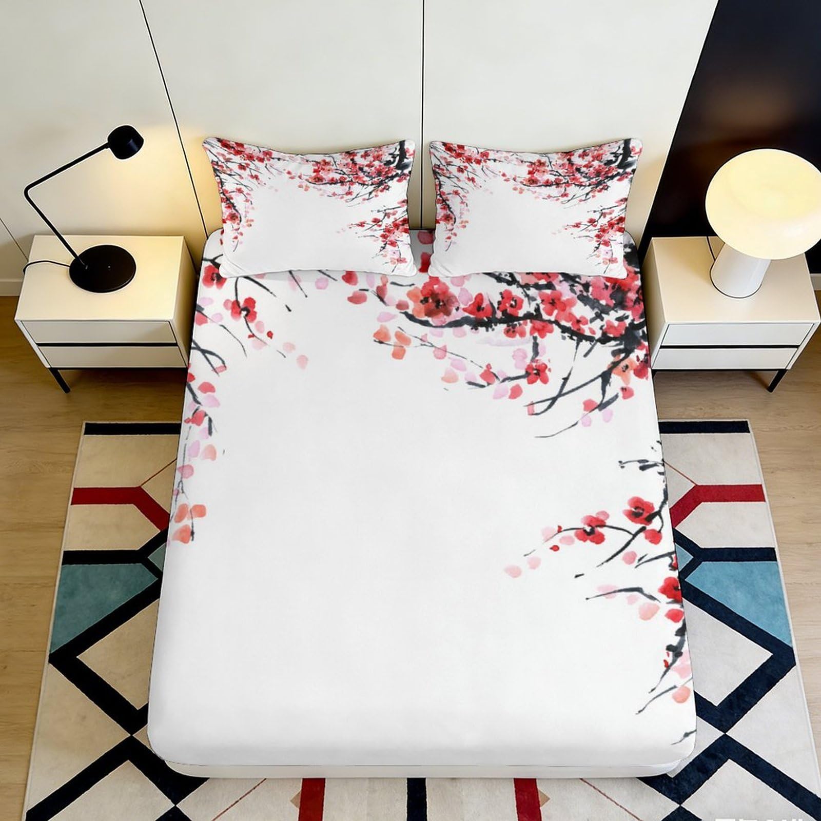 Dhbaneiok Style-10 3D Printed Cherry Blossom Fitted Sheet Microfiber Soft Breathable Plum Branch Bed Cover For Bedroom Dorm Decor 90X200x25cm