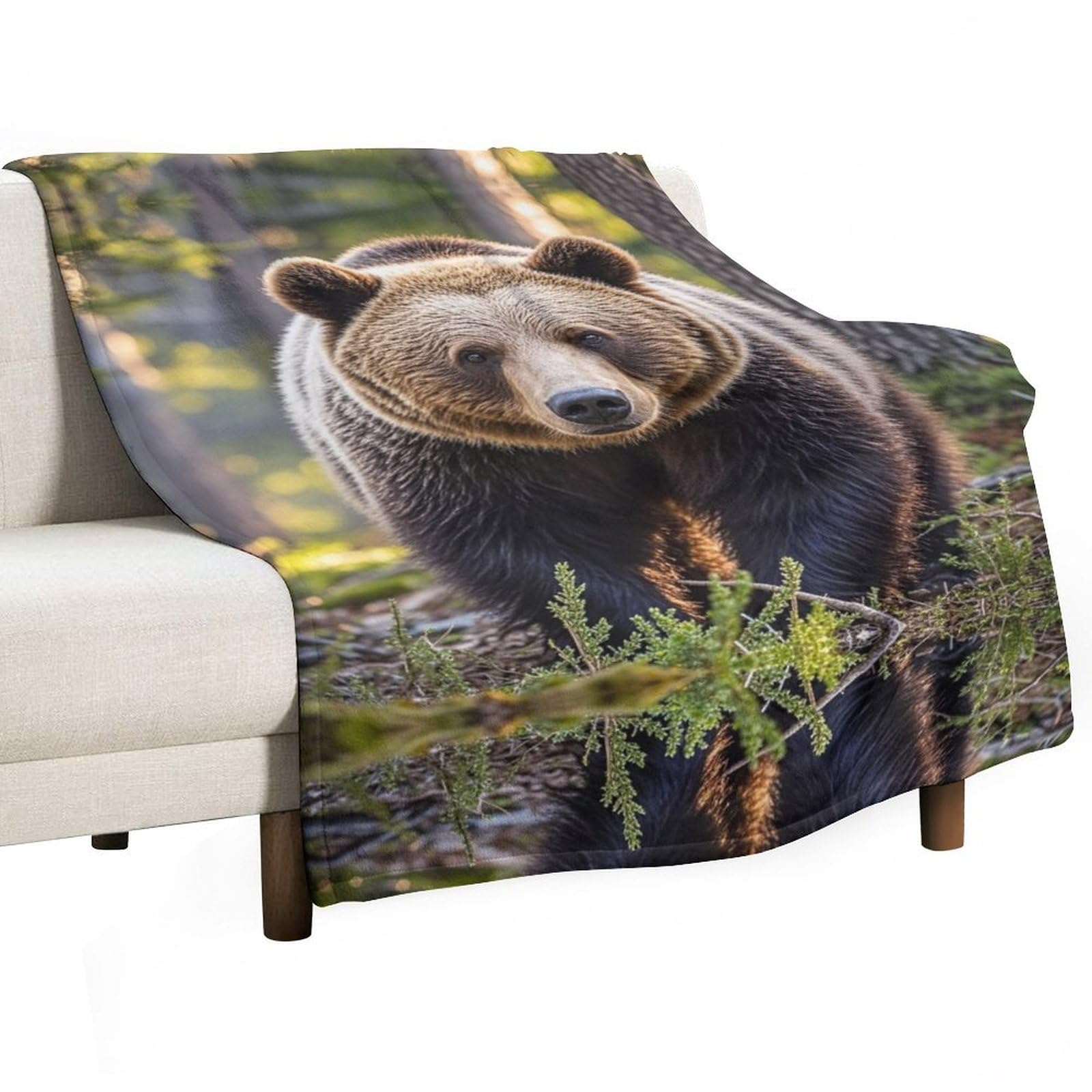 Couverture en flanelle ours marron pelucheuse pour canapé et lit