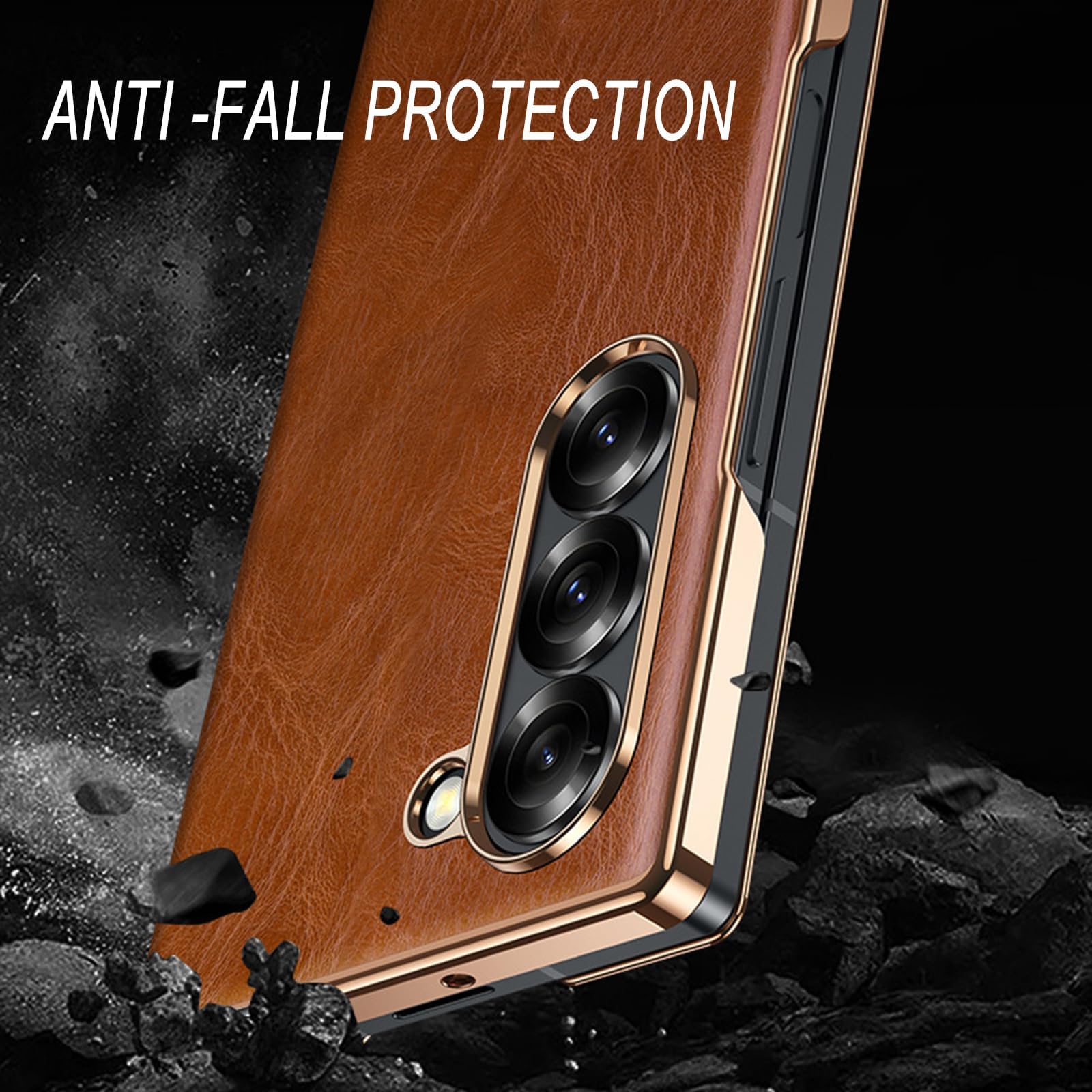Ribalta Custodia Per Samsung Galaxy Z Fold 8 Ultra, Pelle Vera Placcata | Motivo Cera Olio Affari Cover Protezione Completa Fotocamera Guscio Anti-Impronte,Rosso,Fold 8 Ultra
