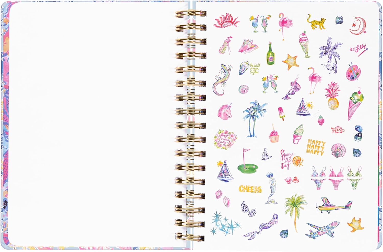 Lilly Pulitzer Jumbo Daily Planner August 2025 - December 2026, Weekly and Monthly Agenda with Stickers, Pockets, and Spiral Binding (Bluette Lil Barefoot Beachcomber)
