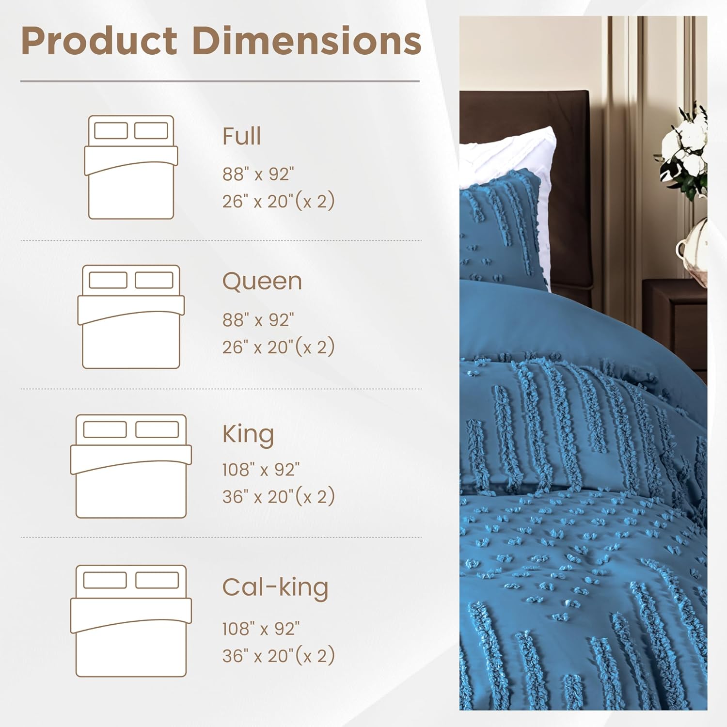 Sophia & William Boho Duvet Cover Set, 3 Pieces Tufted Comforter Set for All Season, Textured Duvet Cover and 2 Pcs Pillowcases, Midnight Blue, Queen Size