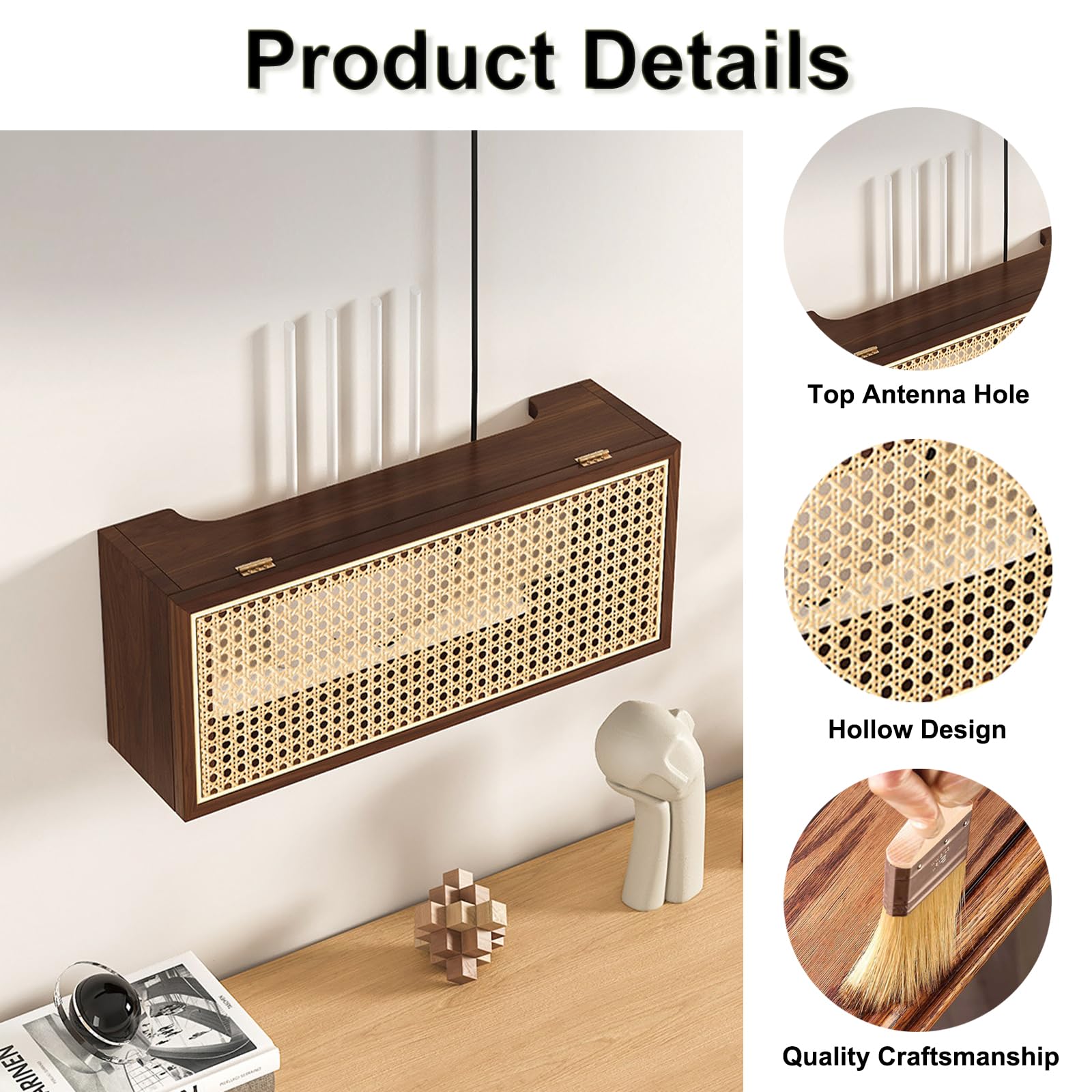 Cache Box Internet, Armoire pour Routeur WiFi, Support de Stockage WiFi en Bois Massif, Étagère de Routeur Murales pour Salon Chambre Bureau