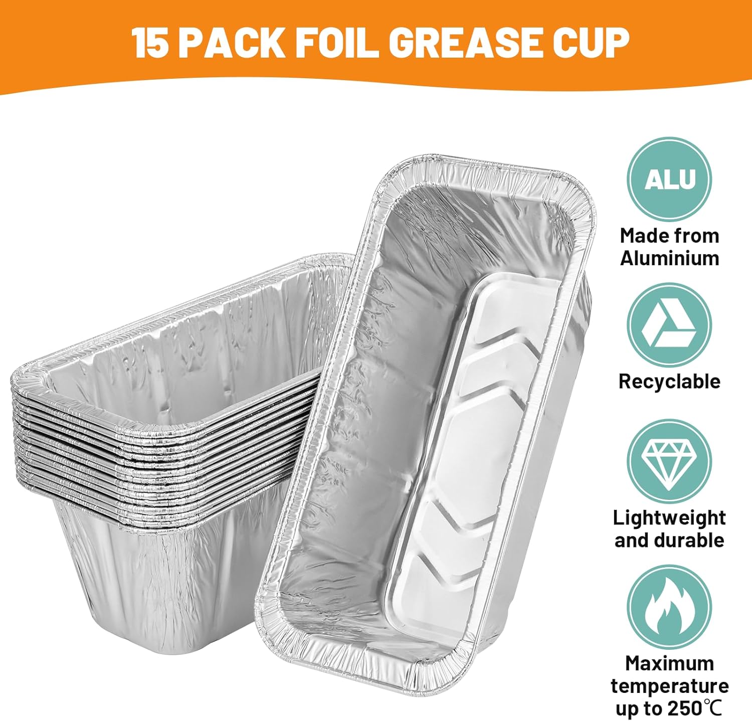 50-Pack Aluminum Foil Grill Drip Pan Grease Cup Liners Compatible with Blackstone Griddle (Griddle Grease Catcher+15Pcs Liners)