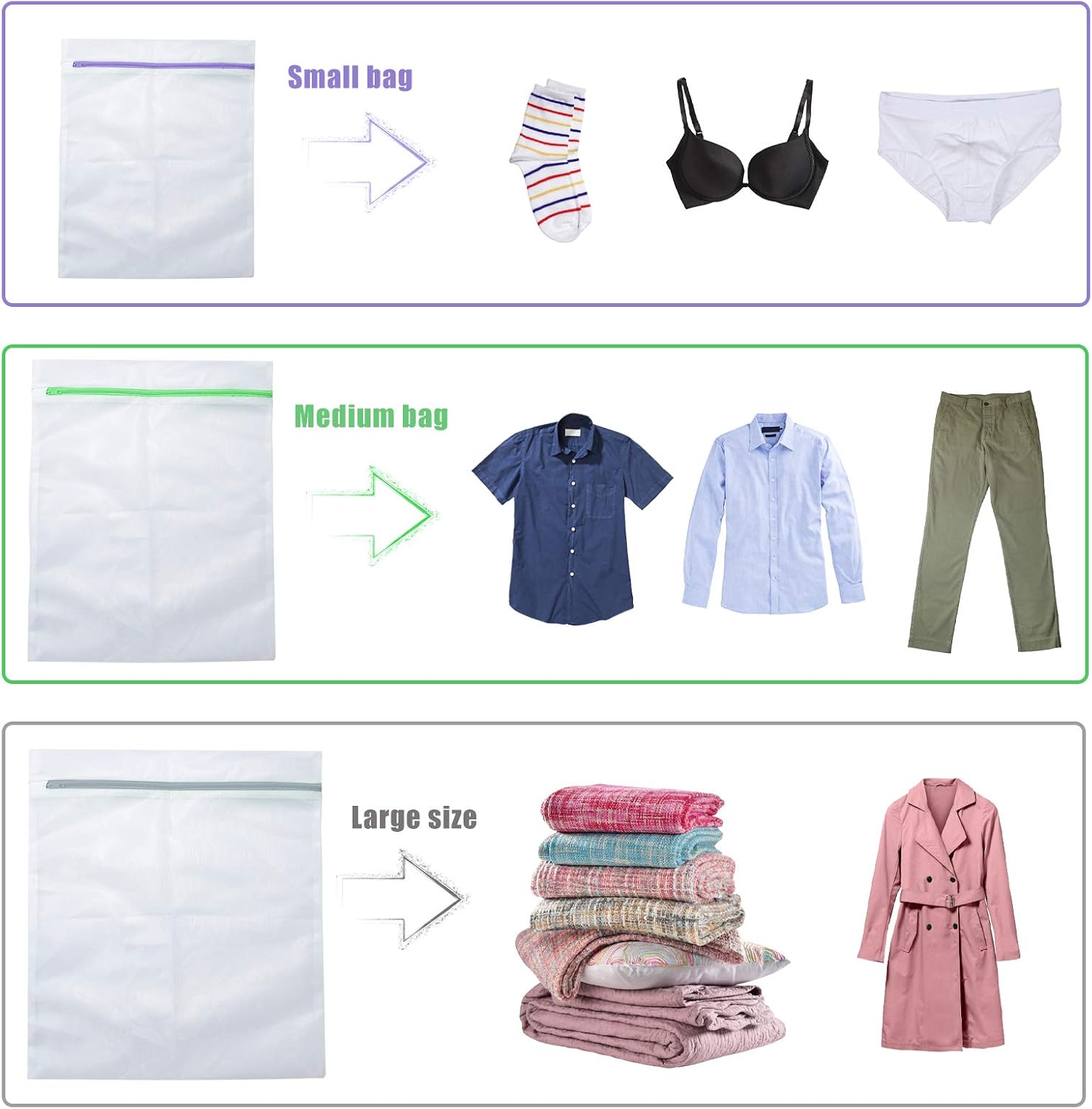 Lingerie Bag for Laundry, 4-Pack Delicates Mesh Laundry Bag, Washing Machine Wash Bag, Blouse, Hosiery, Stocking, Underwear, Bra, Travel Laundry Bag-1 Extra Large, 2 Large & 1 Medium Bag