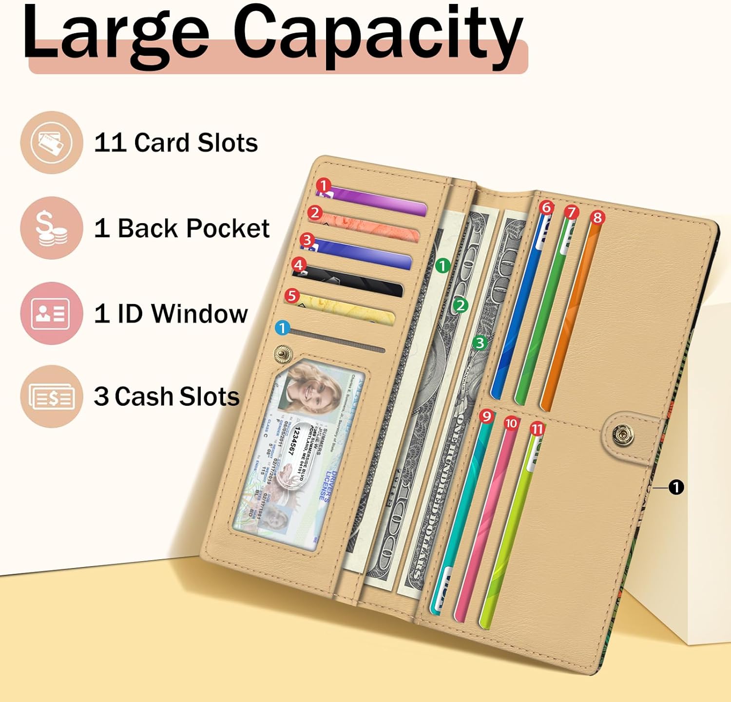 Immaturus Womens Wallet, Mushroom Skull Slim Thin RFID Blocking Credit Card Wallets, Long Bifold PU Leather Card Holder Organizer, Goth Cash Clutch Billfold with Zipper Coin Pocket Ladies Girls Gift - Image 3