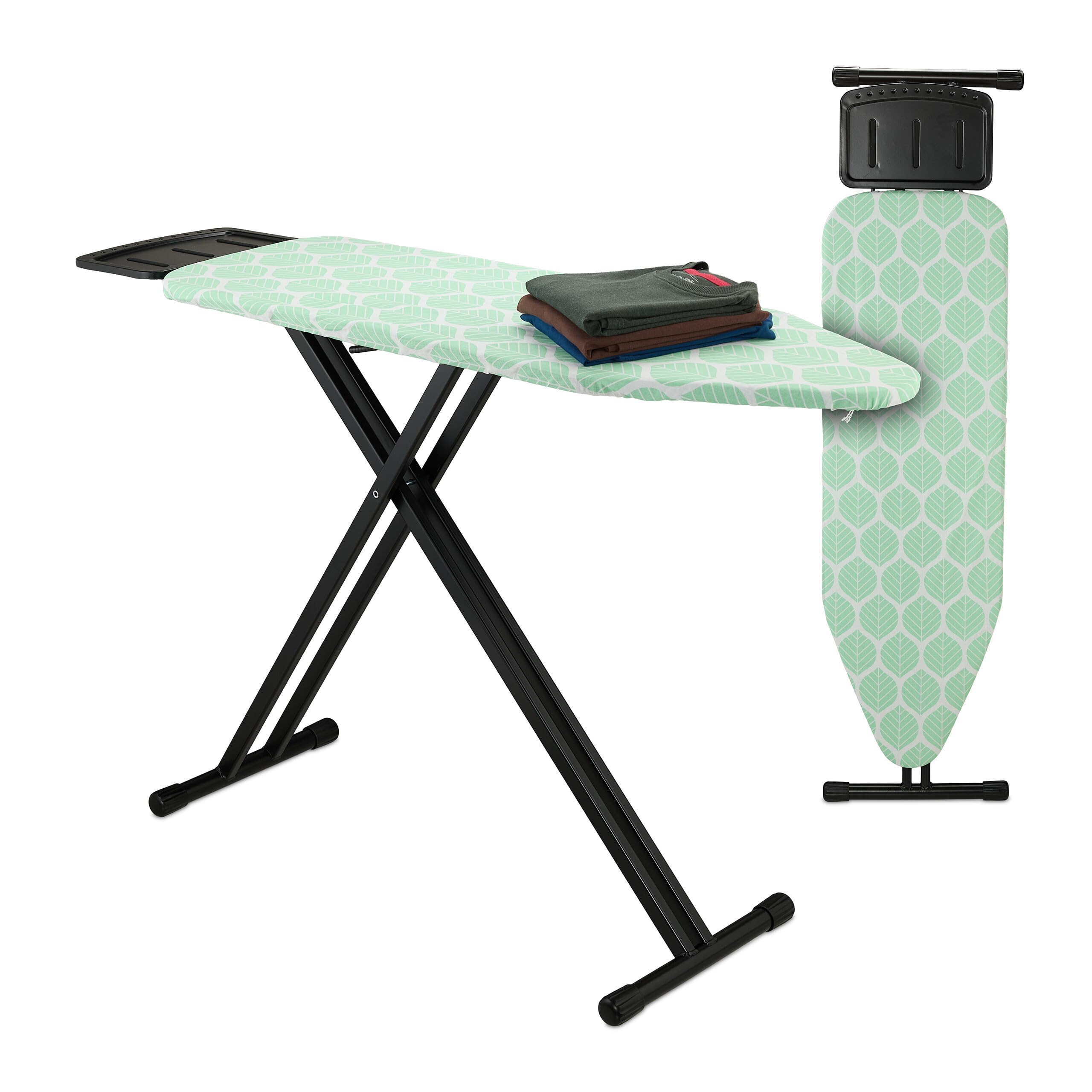 Relaxdays ASSE da Stiro Pieghevole, Tavolo Ferro a Vapore, Piano per Stirare Salvaspazio 123x39 cm,Copriasse, Verde Nero