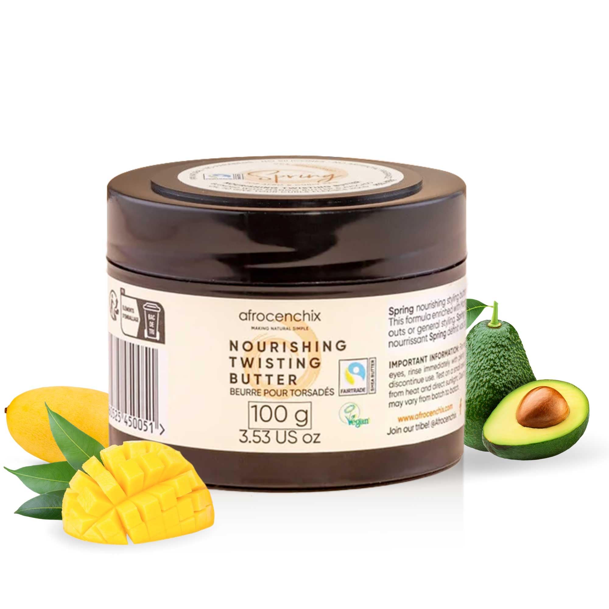 Spring Moisturising Hair Butter, with Mango Butter, Shea Butter & Avocado Oil extracts to Smooth Frizz, Add Shine, Repair Cuticles & Promote Length Retention for Afro & Curly Hair, 100 g