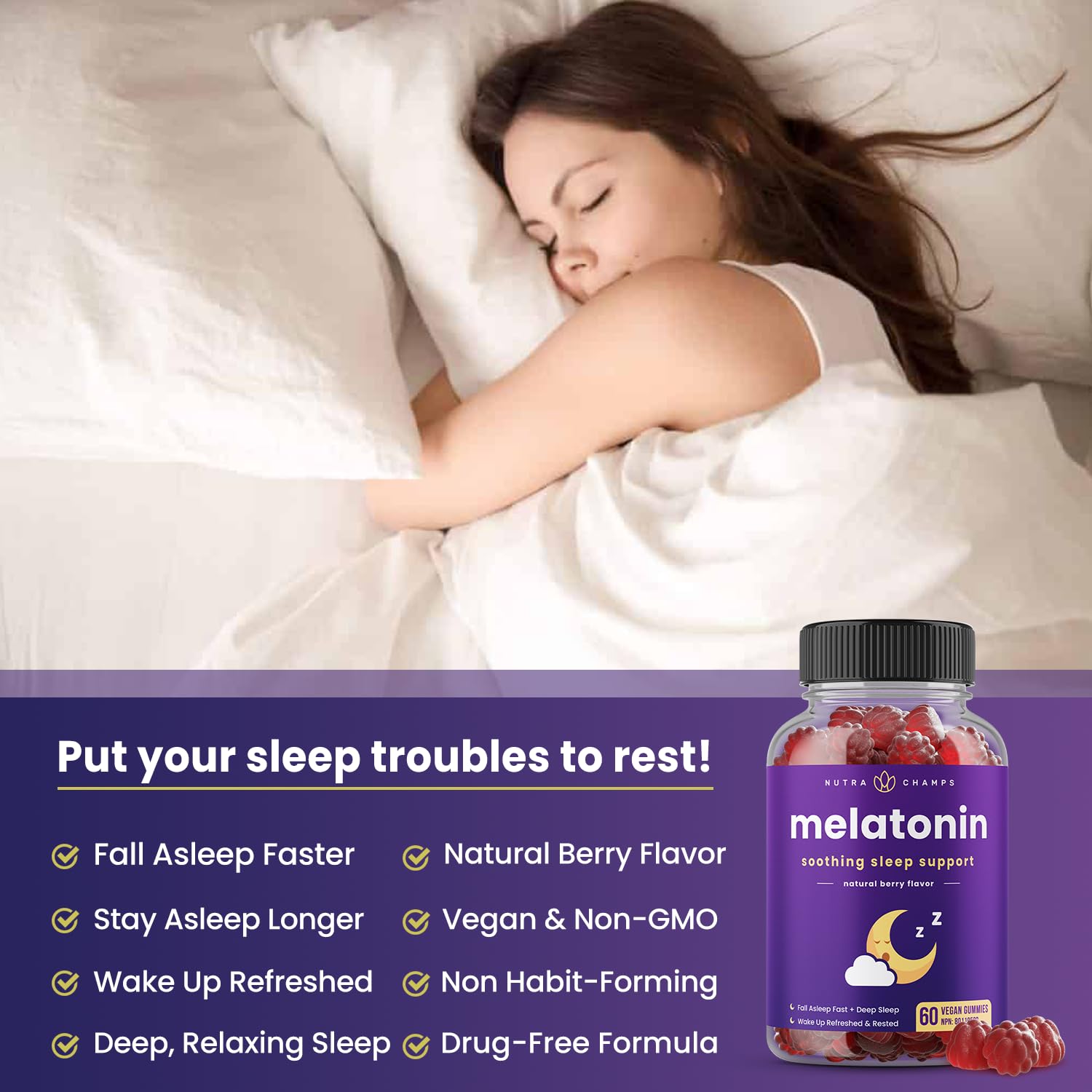 Melatonin Gummies for Kids & Adults | Natural Sleep Aid Drug-Free, Vegan Berry Flavor Kids Melatonin Gummy Supplement | 2.5mg, 5mg or 10mg Dose | Sleeping Pills Substitute (60 Count (Pack of 1)) — Amazon image 2