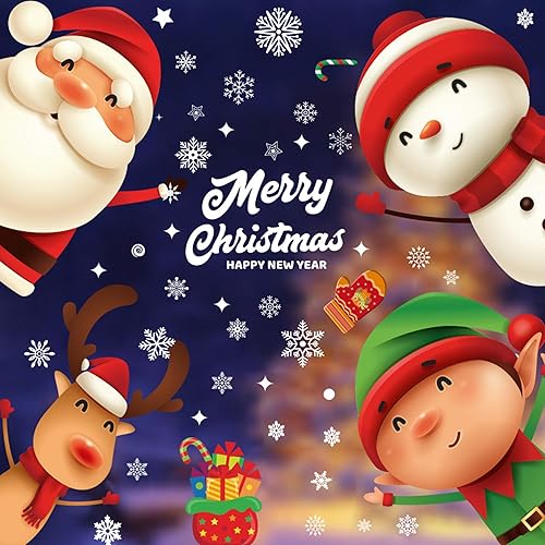 Miniatura 2 de 82 calcomanías navideñas de copo de nieve para ventana, para vidrio, decoraciones de Navidad, copos de nieve, Papá Noel, renos para fiestas