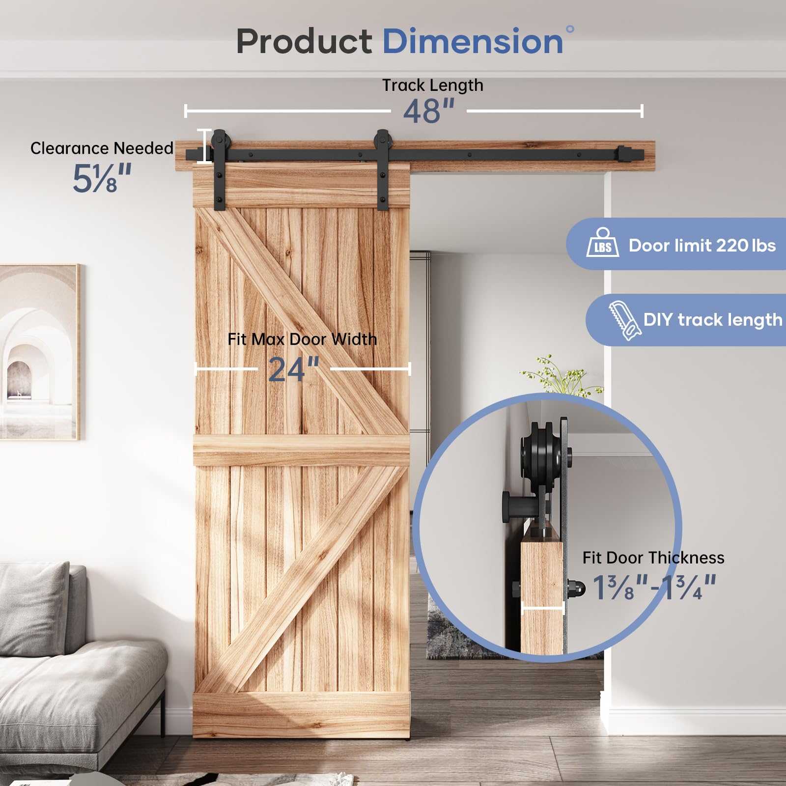 EaseLife 4 FT Sliding Barn Door Hardware Track Kit,Smoothly Quietly,Easy Install (4FT Track Kit for 24" Wide Single Door) — Amazon image 6