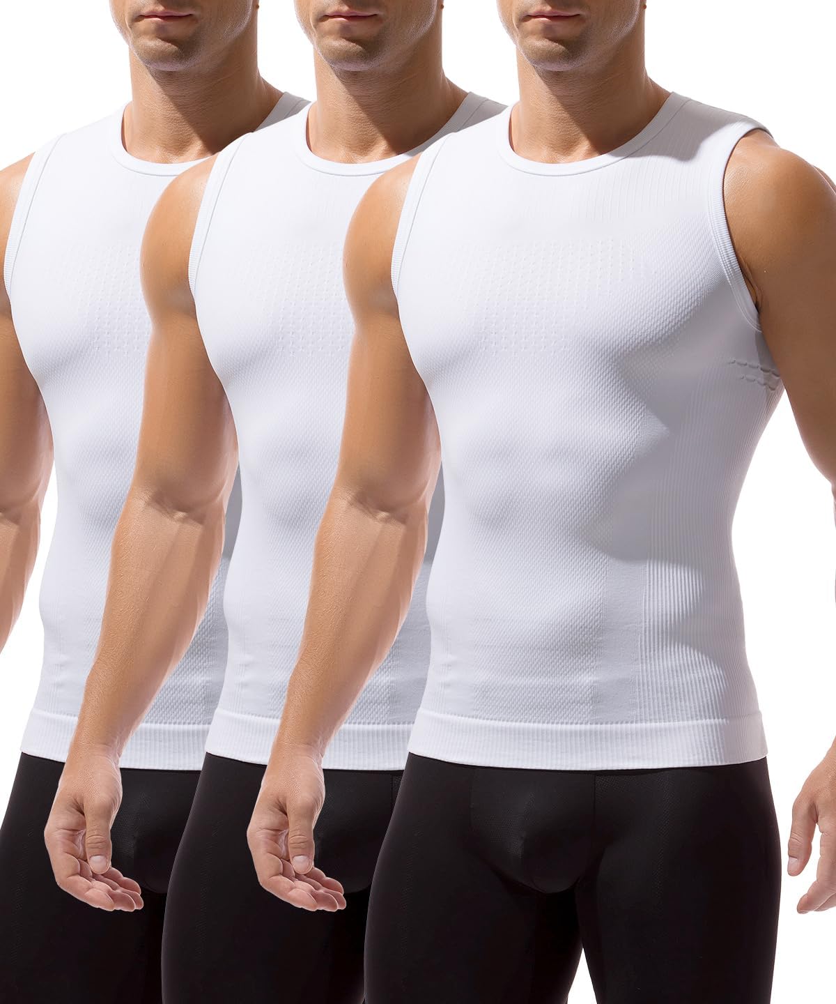 Casey Kevin Men's Shapewear Tank Top Sleeveless Compression Shirt Slimming Vest Gynecomastia Tummy Control Undershirts 3 Pack