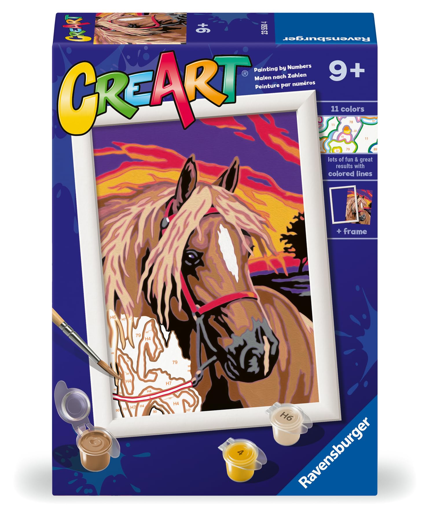 Ravensburger - CreArt E Series Classic: Romantyczny koń, zestaw do malowania według numerów, zawiera wstępnie wydrukowaną deskę, pędzel, kolory i akcesoria, kreatywna gra dla chłopców i dziewcząt w