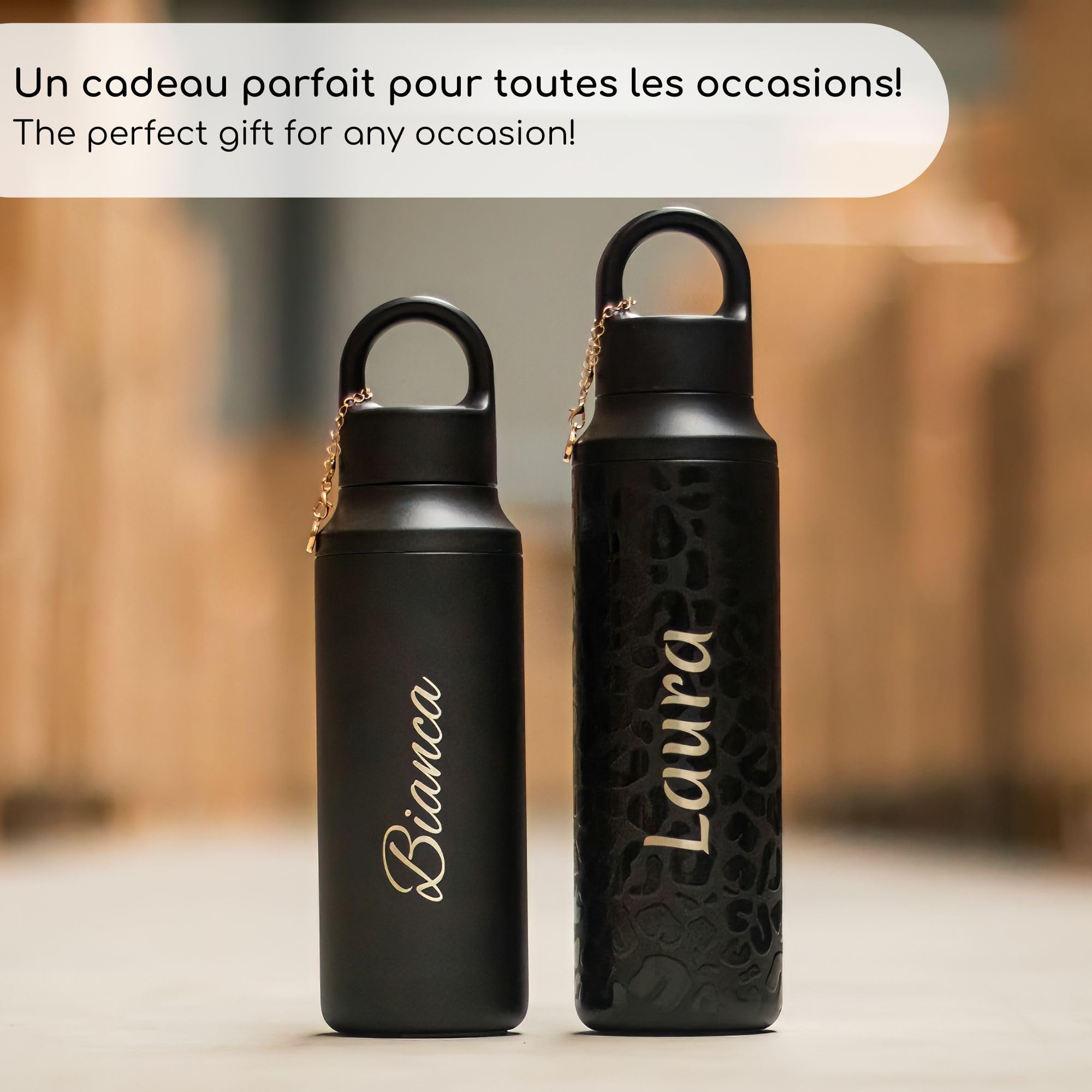 Milu Gourde en acier inoxydable avec gravure 600ml, 750ml - Idée cadeau personnalisée avec nom de Noël pour hommes, femmes, maman, papa, petite amie (750ml + gravure)