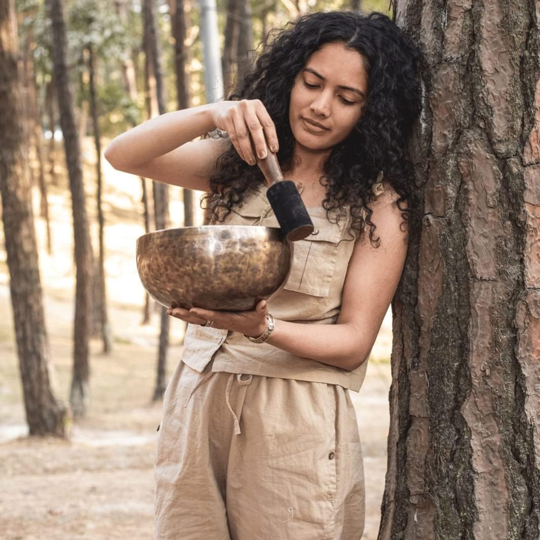 Himalayan Bazaar Large Tibetan Singing Bowl Set - 9" Master Healing Grade For Sound Bath Chakra 7 Metal Meditation Yoga For Home, Studios, and Wellness Use