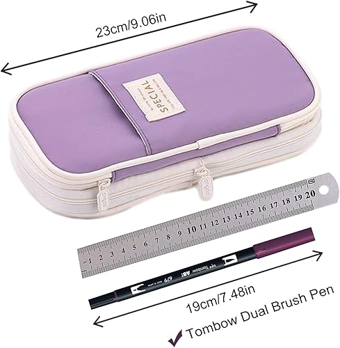 Miniatura 6 de WAFJAMF Estuche para lápices de gran capacidad con cremallera Bolsa de almacenamiento portátil para viajes de oficina - Azul oscuro