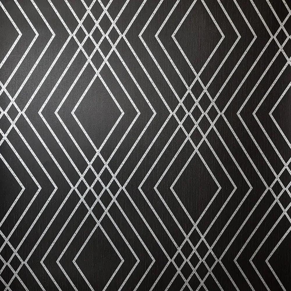 Yöl Charcoal Shard Trellis Black Wallpaper - Metallic Effect Geometric Modern Trendy Stylish Feature Wall