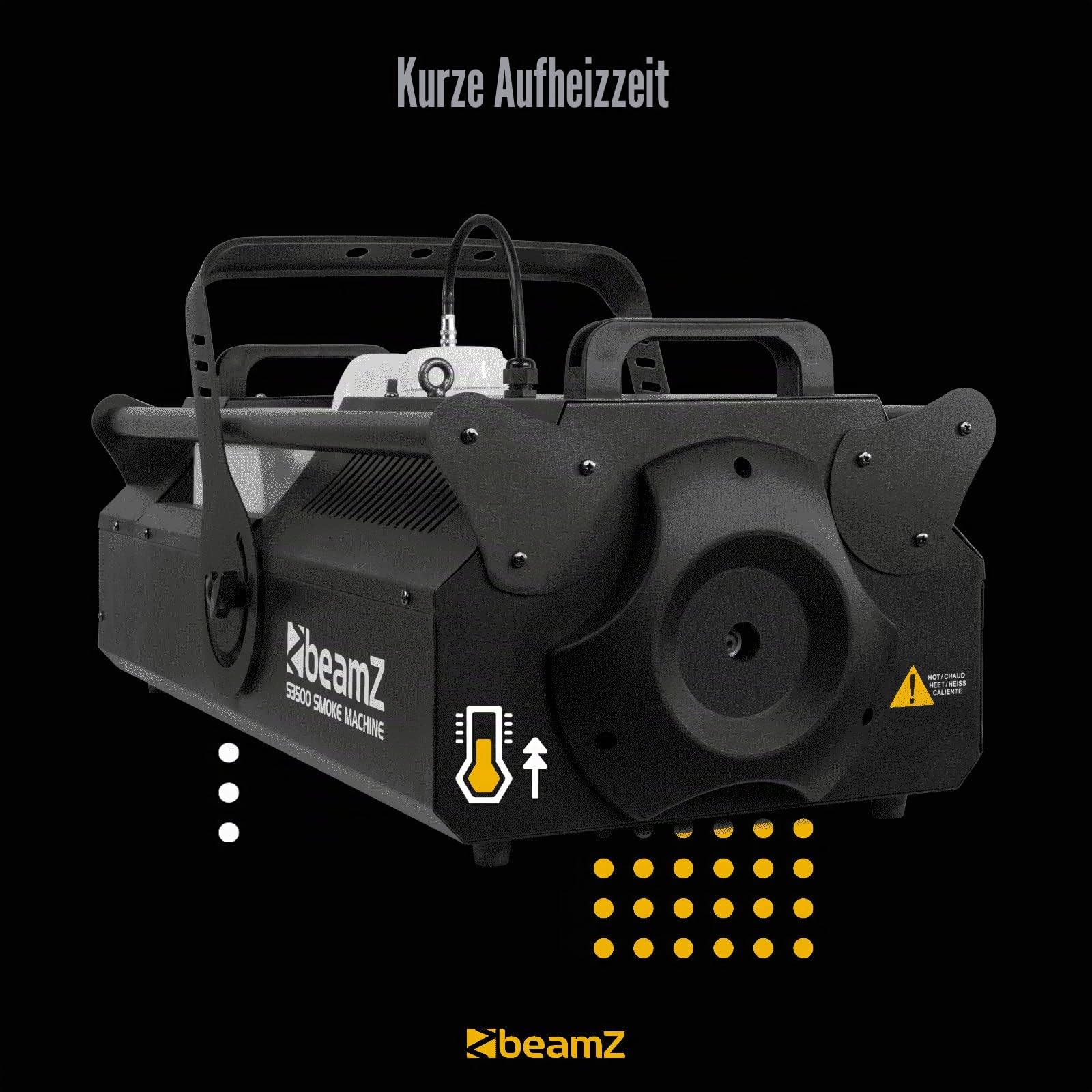 BeamZ S3500 Nebelmaschine DMX, 3500 Watt Kraftvolle Rauchmaschine mit Timer & Intervall, Fernbedienung, Display Bedienfeld, 10 Liter Tank - für Große Events, Clubs, Bars Hochzeiten, Festivals