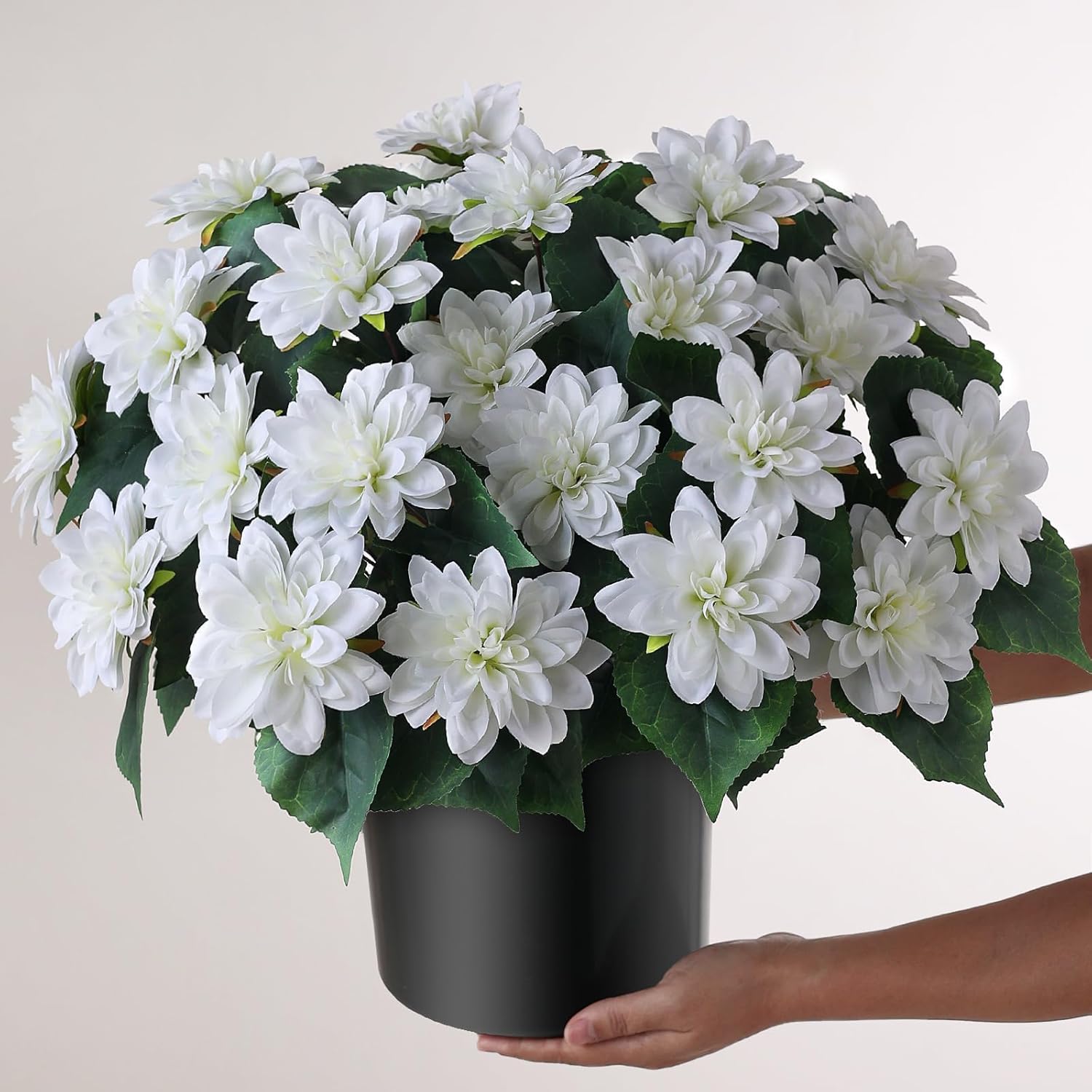 2 Set of Artificial Dahlia Topiary Ball Trees - Fake Silk Dahlia Flower Bushes, UV Resistant Faux Floral Shrub Potted for Front Door Porch Farmhouse Wedding Outdoor Decor (White)