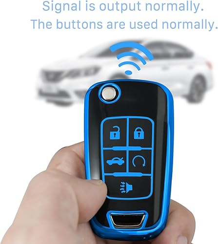 Miniatura 4 de para Chevrolet funda de llavero plegable con llavero, carcasaforro de llave de TPU suave, 5 botones compatible con chevy Equinox Impala Malibu