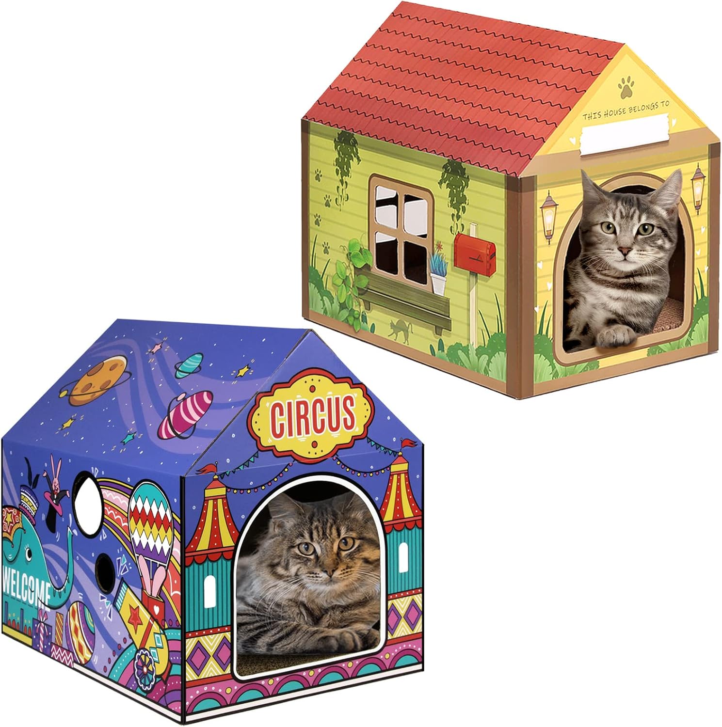 SEKAM Cardboard Cat House with Scratcher/Catnip, Cat Play