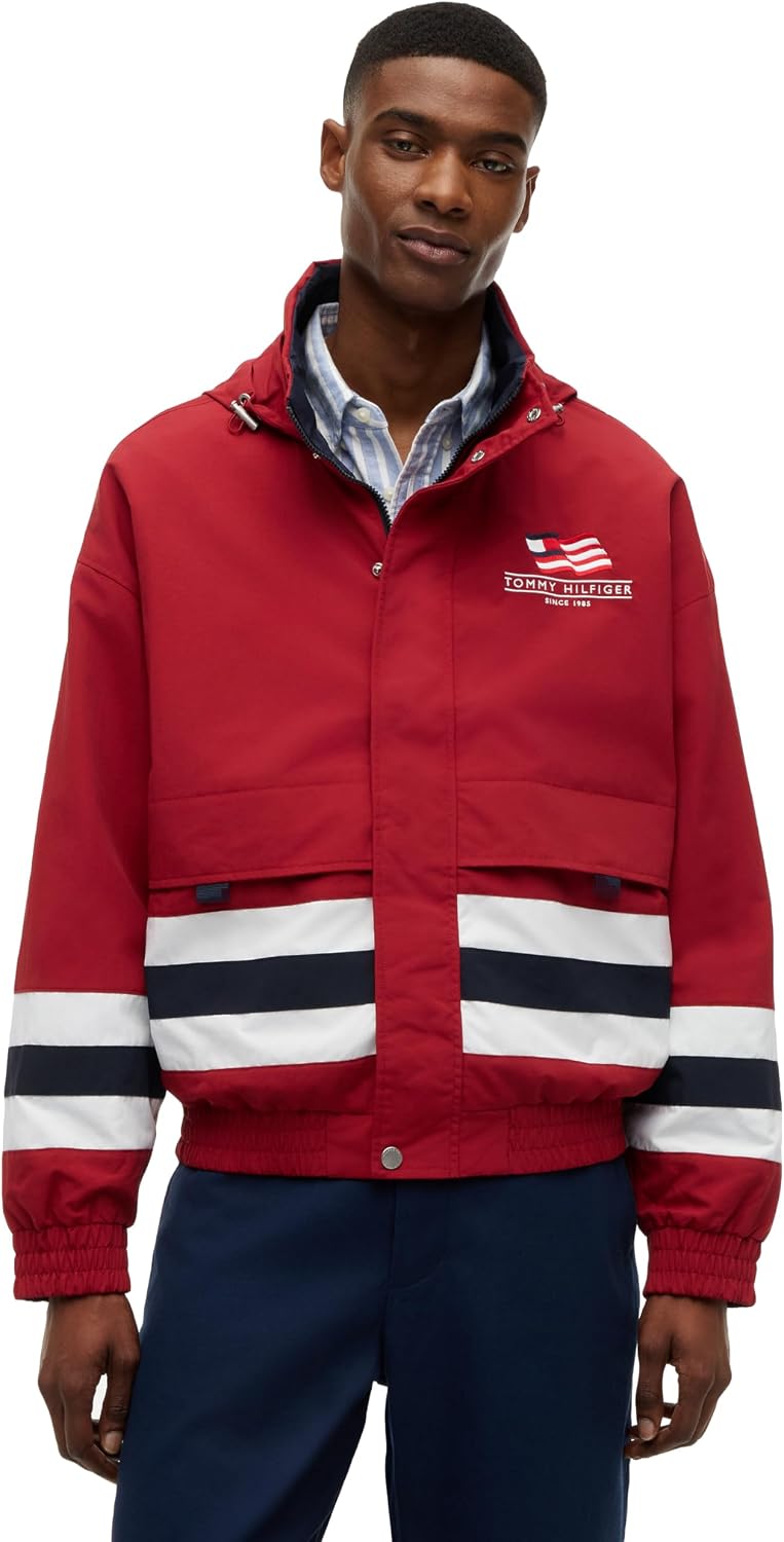 Tommy Hilfiger Men's Lightweight Waterproof Reversible Regatta Bomber Jacket