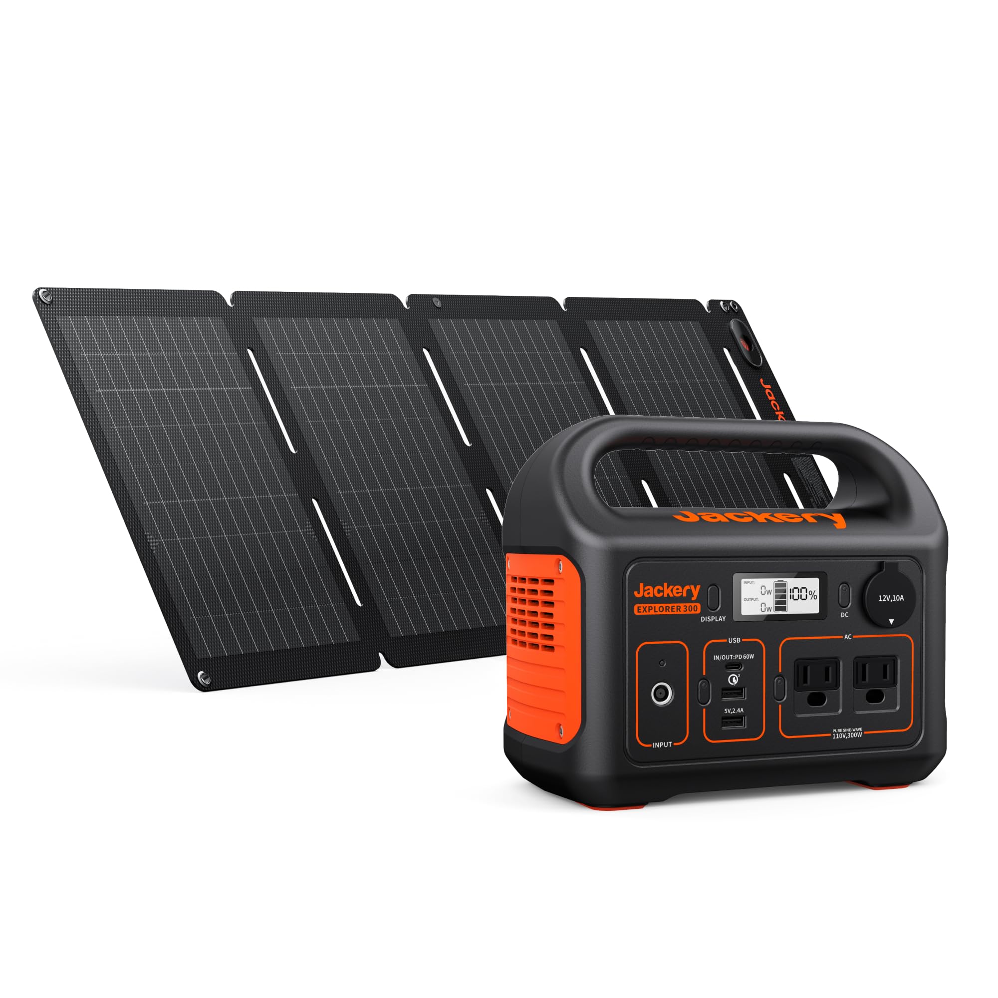 Jackery Solar Generator 300, 293Wh Power Station with 40W Solar Panel, 300W Pure Sine Wave AC Outlet for RV Outdoors Camping Travel Blackout E300+40W
