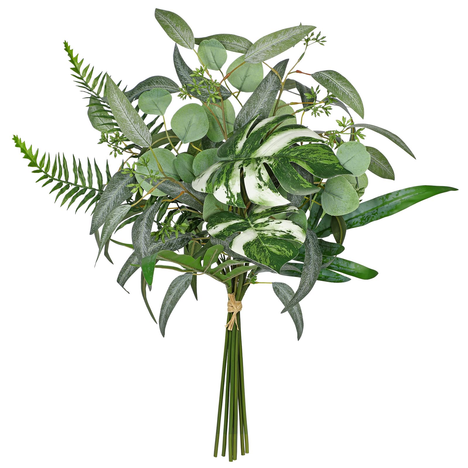 Arborus Artificial Greenery Foliage Stems Box Set, 5 Kinds Mixed Eucalyptus Leaves Silver Dollar Fern Monstera Leaf Fake Plants Bouquet for Wedding Floral Arrangements Table Centerpieces Vase Decor