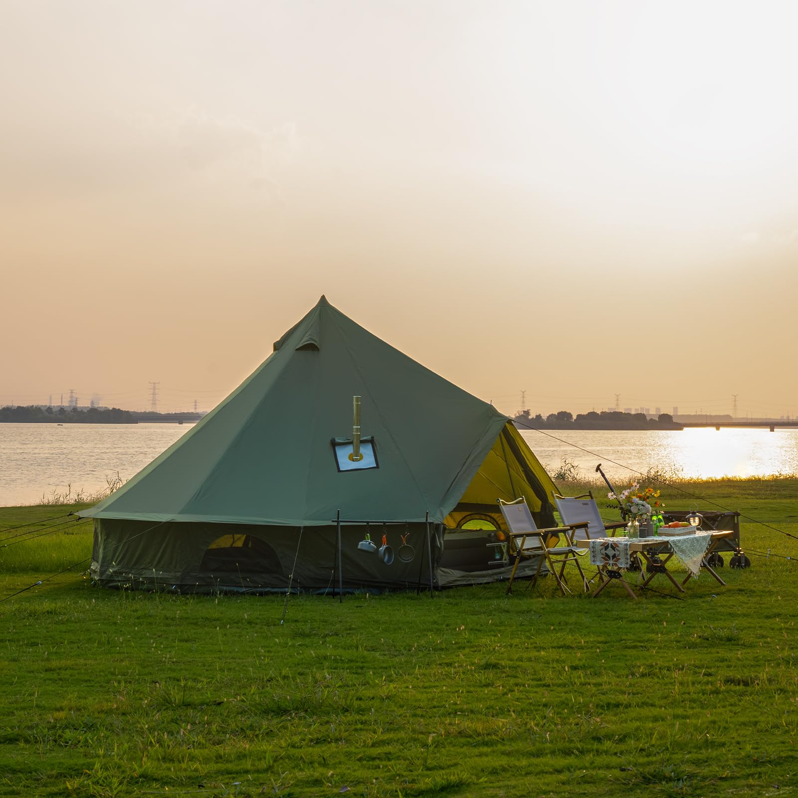 Oxford Bellzelt für Familien-Camping – Geräumige 4m Jurte mit Ofenanschluss, 4-Jahreszeiten Outdoor Glockenzelt Glamping-Zelt für 4-6 Personen