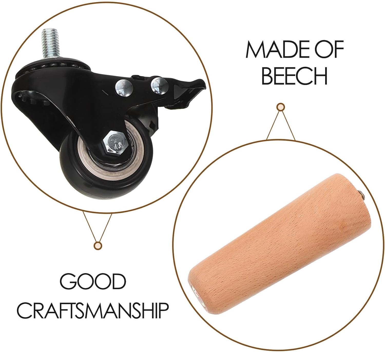 4 Pcs Beech Wood Furniture Legs with Caster Wheels, 10 Cm Sturdy Table and Coffee Table Support Feet, Portable Desk and Cabinet Replacement Legs for Home and Office