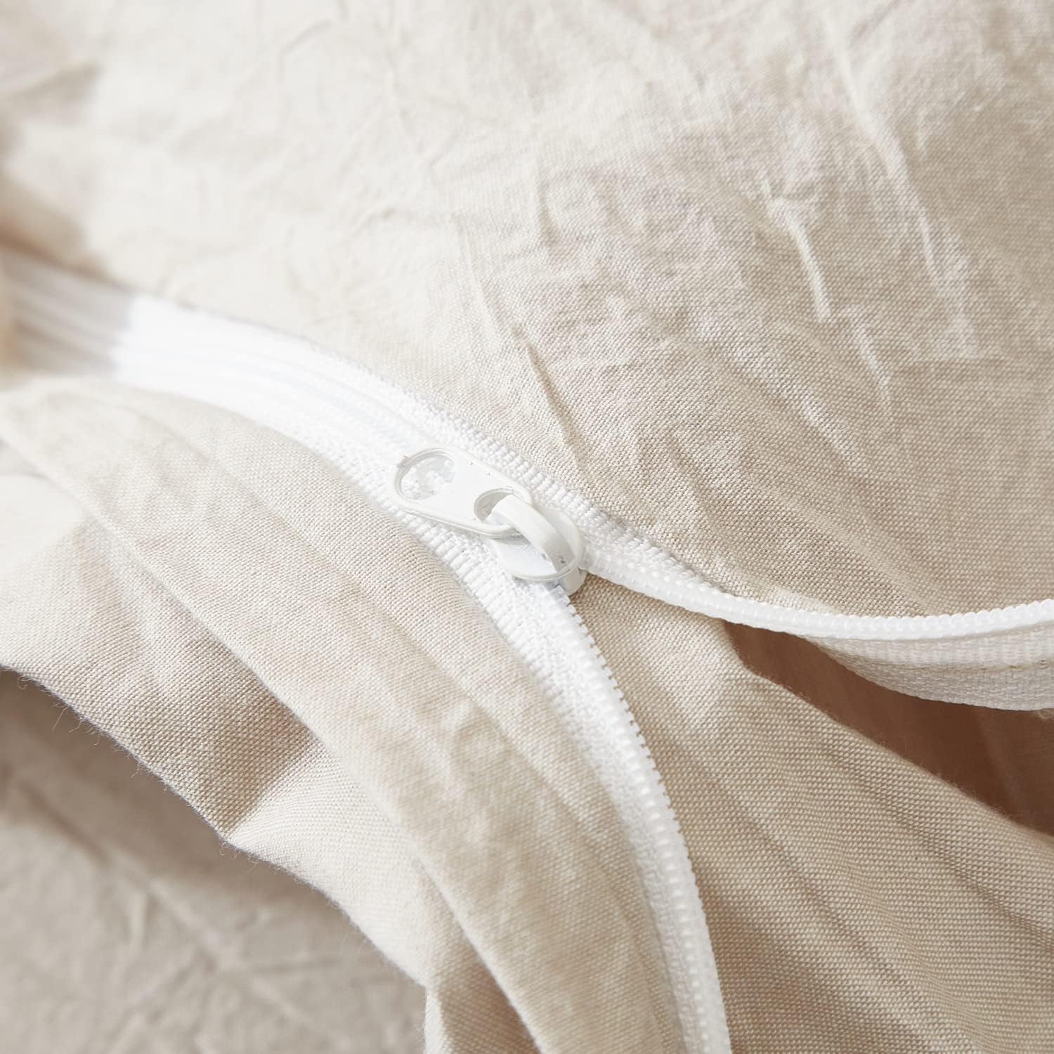 Sedefen Housse de Couette 220 x 240 cm Beige Coton lavé Couleur Unie - Parure de Lit 2 Personnes avec Fermeture Éclair - Aspect ridée Naturel Housse Couette avec 2 Taie d'oreiller 65x65 cm