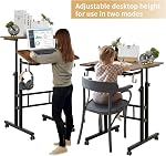 SIDUCAL Mobile Stand Up Desk, Adjustable Laptop Desk with Wheels Home Office Workstation, Rolling Table Laptop Cart for Standing or Sitting, Rustic Brown