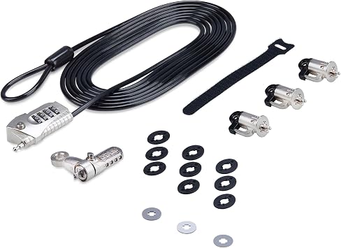 Laptop/Desktop & Peripheral Lock Kit, Theft-Deterring Security Lock, K-Slot, 10ft 3m Steel Cable, 3X Devices