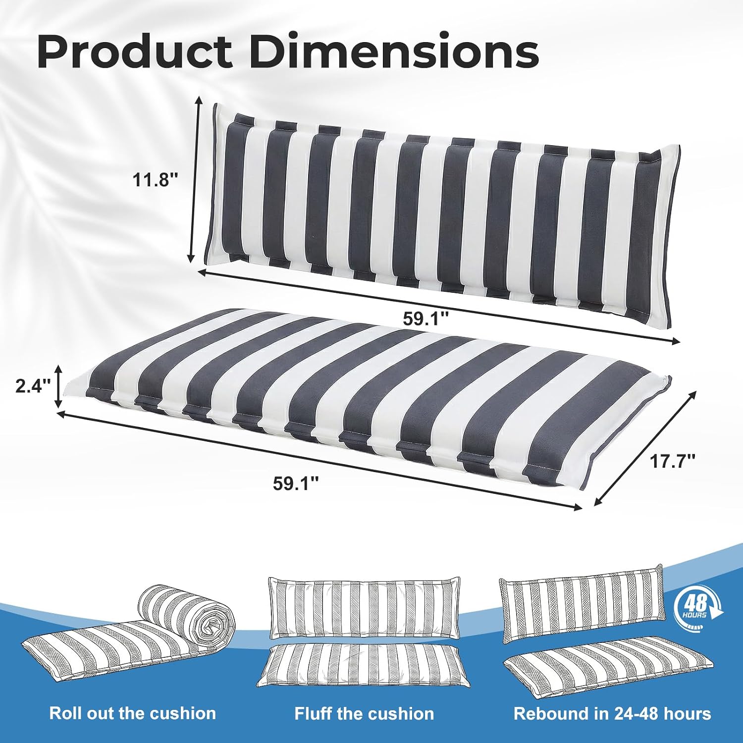 COWVIE Outdoor 3 Seater Bench Cushion Set with Backrest for Patio Swing and Bench, 59 x 18 Inch Flanged Patio Swing Cushion for Deck, Porch, Backyard, Garden