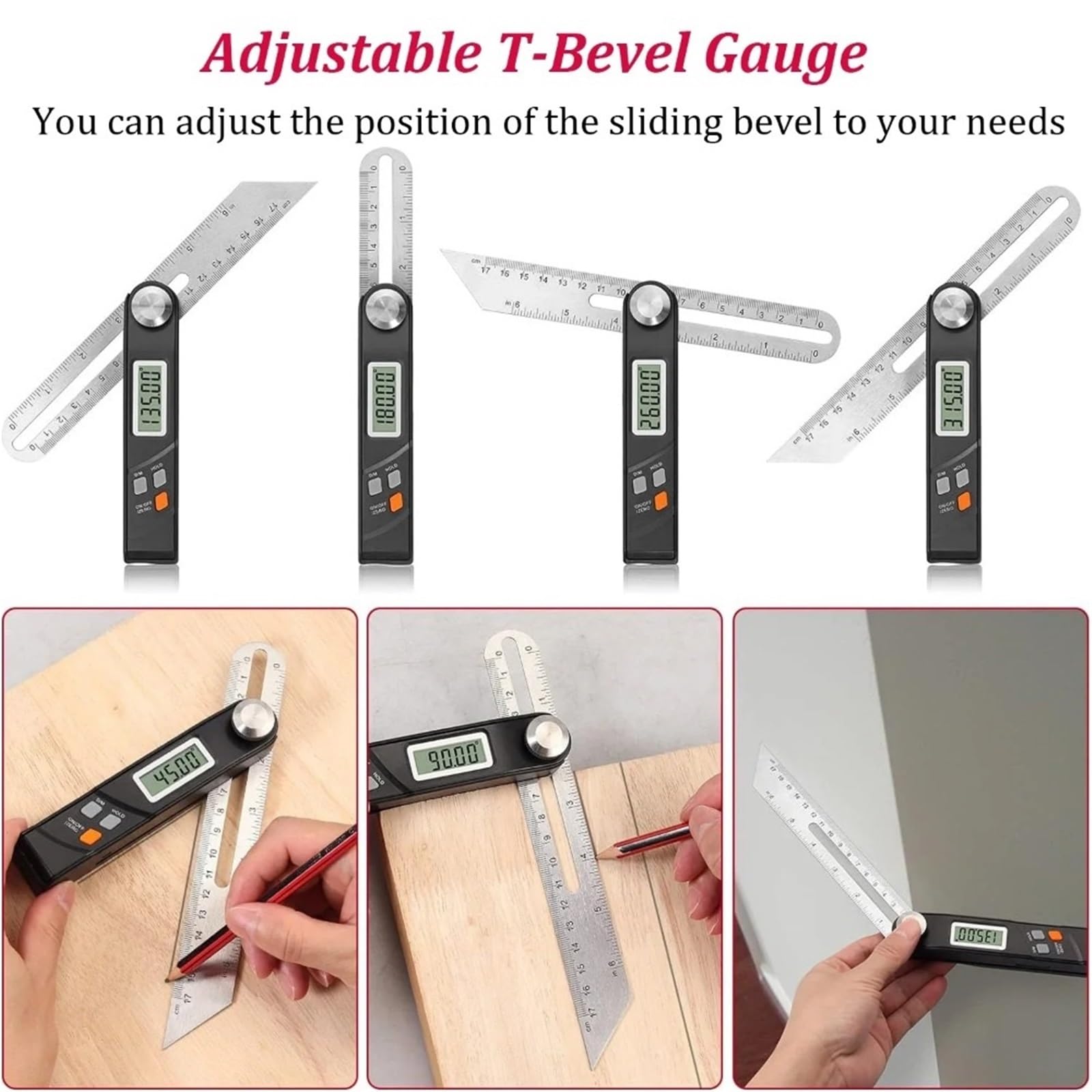 Transportador electrónico goniómetro Digital regla multiángulo de acero inoxidable buscador de ángulo de 360 ​​grados herienta de medición de carpintería