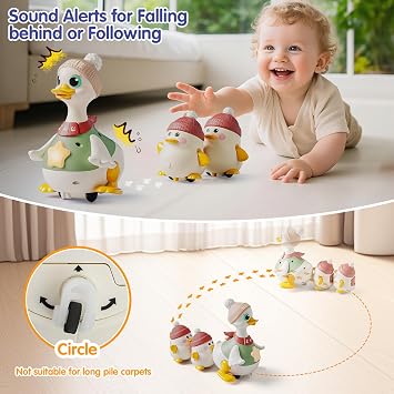 HOLA Musical Dancing Duck Toy Set with Mama and Babies, Tummy Time Baby Toys 6-12 Months, 2 Interactive Modes, Crawling Toys with Sounds & Lights, Birthday for 1 Year Old Boys Girls