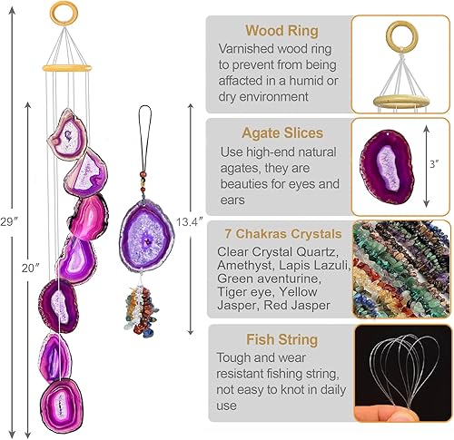 Miniatura 5 de Cristales y piedras curativas, campanillas de viento de cristal de 29 pulgadas con sonido relajante, campanillas de viento únicas para exteriores,