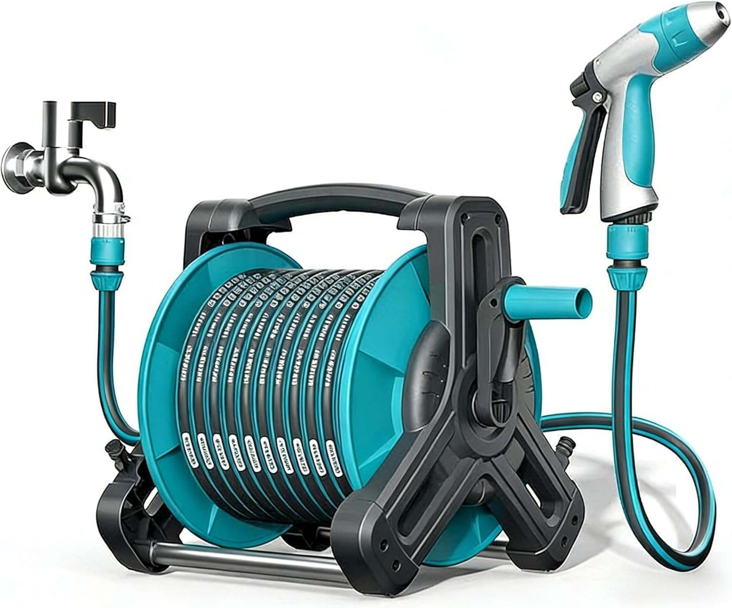 HoldOneLight 50m Hose Reel, Manual Side Crank, Wall Bracket or Floor Stand
