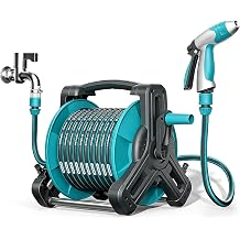 50M Garden Hose Reel   Outdoor Heavy Duty Hose Reel with Bracket   Portable Floor Stand Option for Water Hose   Suitable for Car Washing & Garden Use