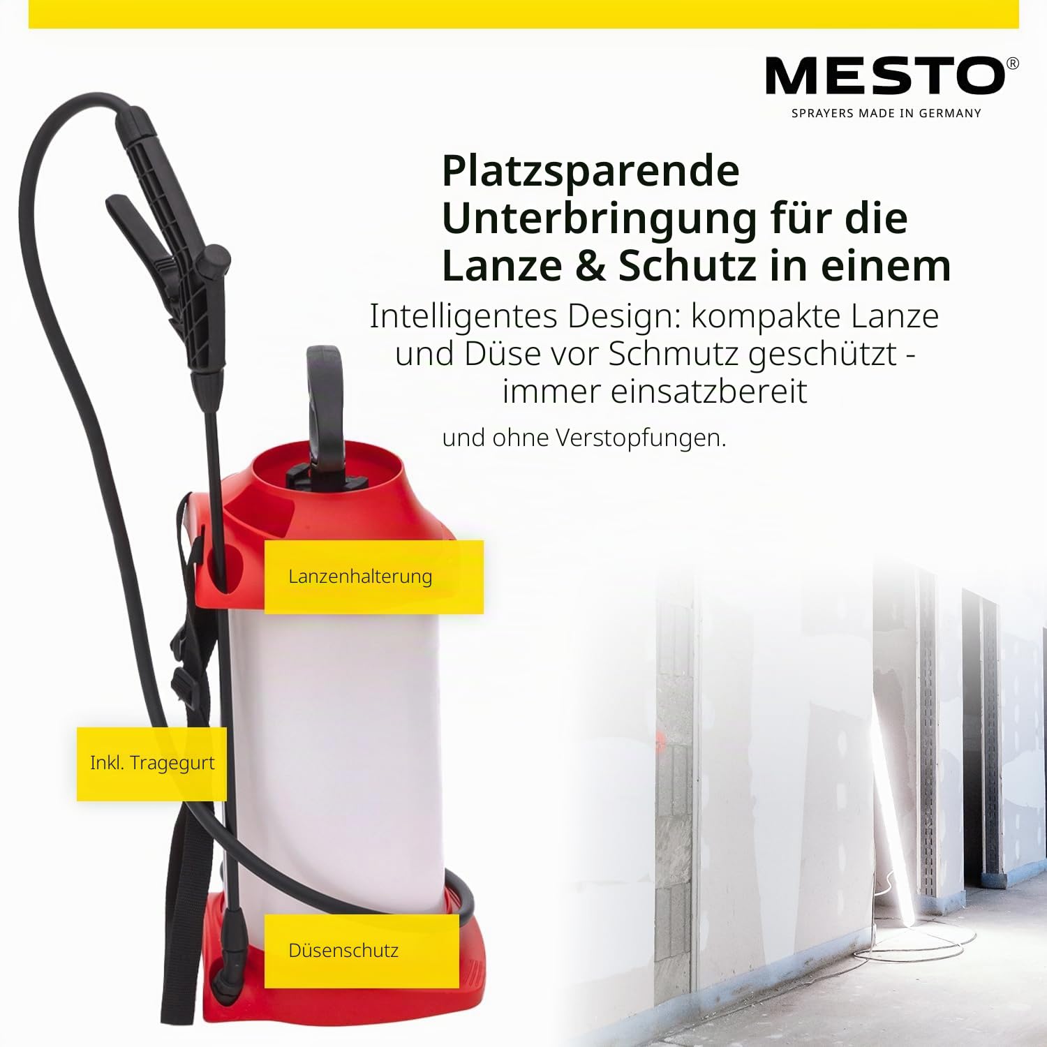 MESTO Primer Drucksprühgerät 5L Set inkl. MESTO Verlängerungsrohr 45cm | Pumpsprühflasche 3 Bar | Sprühflasche BAU & Handwerk | Drucksprühgerät für BAU Chemikalien & Grundierungen | Flachstrahldüse