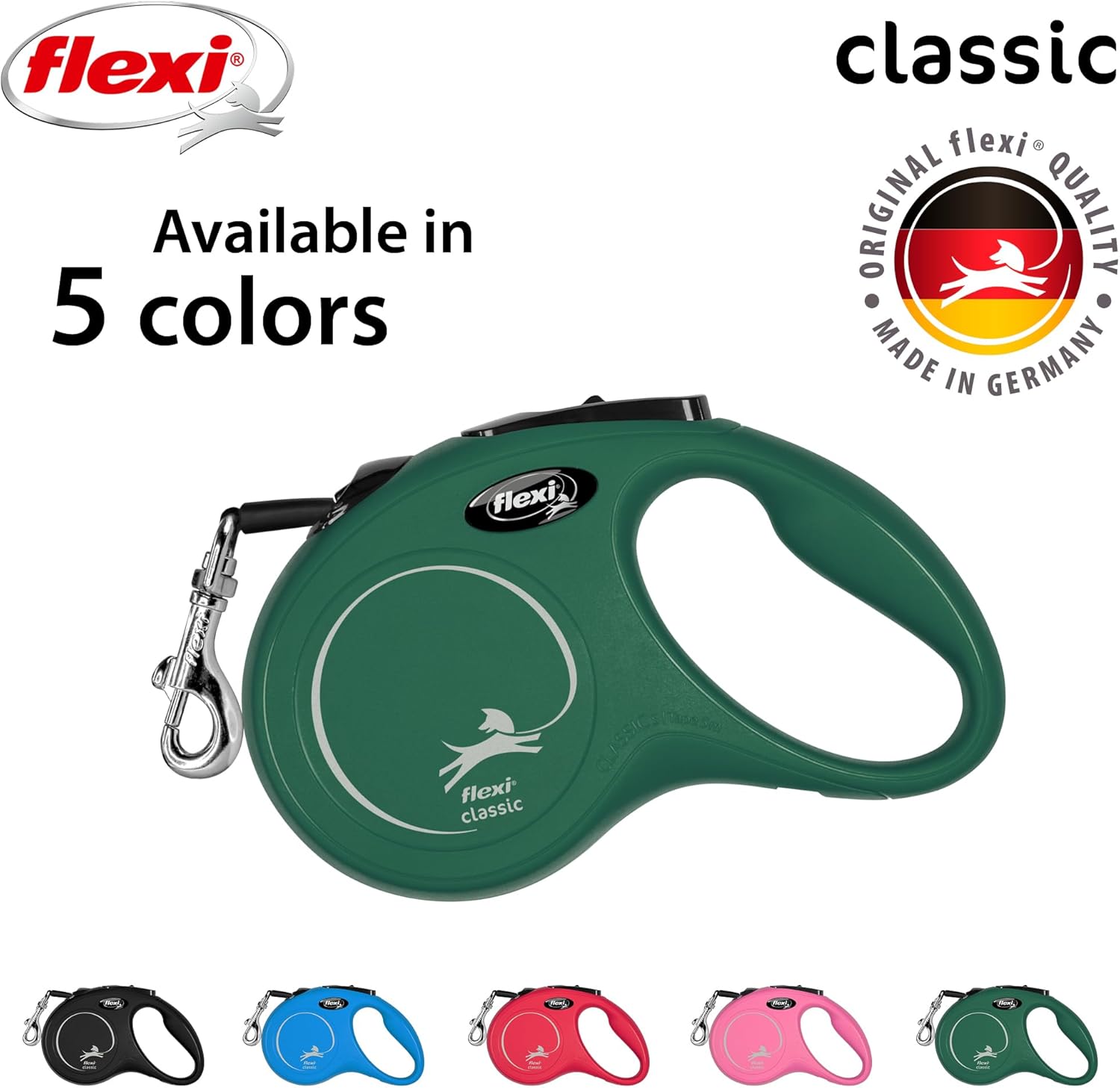 FLEXI - New Classic S Strap - Comfortable Braking System - Reflective Components - Adaptable to LED - Extendable Multi Box - 5 m - for Dogs up to 25 kg