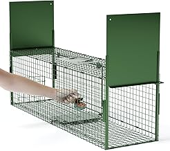 Piège Vivant Piège de Capture Cage 100 x 29 x 31.5 cm Piège Fouine Piège à Animaux Piege a Renard Cage Piege Fouine Cage Trappe Chat-Vert (Trois Portes)