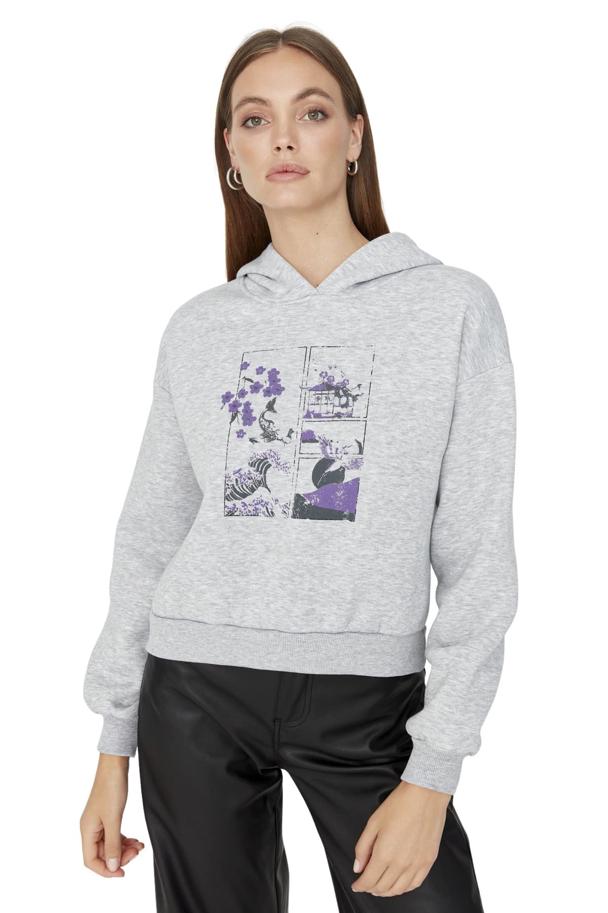 Trendyol Women's Twoaw23sw00657/Gri Sweatshirt, Gray, XS UK