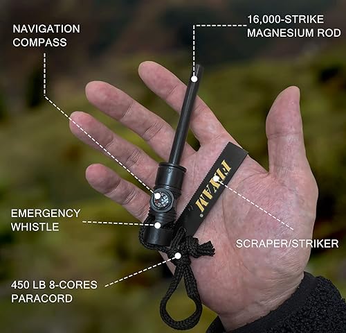 Miniatura 2 de FEYAM Fire Starter Striker Magnesium Rod igniter with Compass and Whistle, Outdoor Survival kit Combination, Necessary Ignition Wax impregnated Hemp