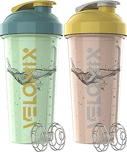 -2 Pack- 28 oz Protein Shaker Bottles for Protein Mixes - 2x Wire Whisk | Leak Proof Shaker Cups for Protein Shakes | Protein Shaker Bottle Pack | Shakers for Protein Shakes-Soft Combo