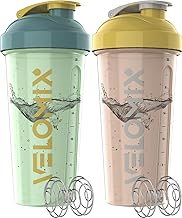 VELOMIX -2 Pack- 28 oz Protein Shaker Bottles for Protein Mixes - 2x Wire Whisk | Leak Proof Shaker Cups for Protein Shakes | Protein Shaker Bottle Pack | Shakers for Protein Shakes-Soft Combo
