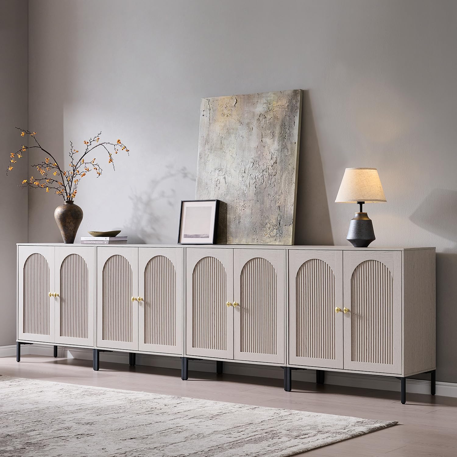 IFGET 123.5"W Modern Arch Sideboard Buffet Cabinet with Storage, Light Grey