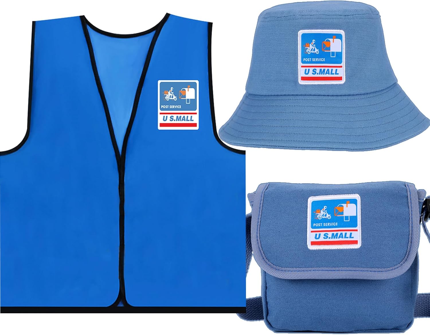CINKCO® Mailman Costume Bucket Cap+Postman Bag+Mailman Vest