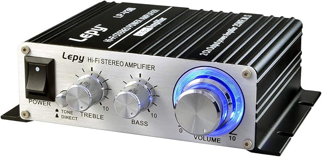 Mini Amplifier, Mochatopia Home Audio Stereo Hi-Fi Power Amplifier, 2 Chanel Digital Class D Powerful Bass Music Streaming Amp for Speaker PC TV Cell Phone Car Vehicle [UK Power Adapter]