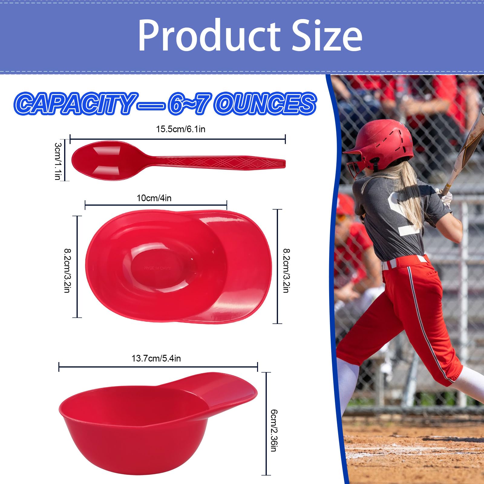 27 Pack Baseball Helmet Ice Cream Snack Bowl and Disposable Taster Spoons Set Mini Baseball Party Favors Small Dessert Ice Cream Bowls Serving Candy Sundae Cups for Ice Cream Sundae Party Supplies