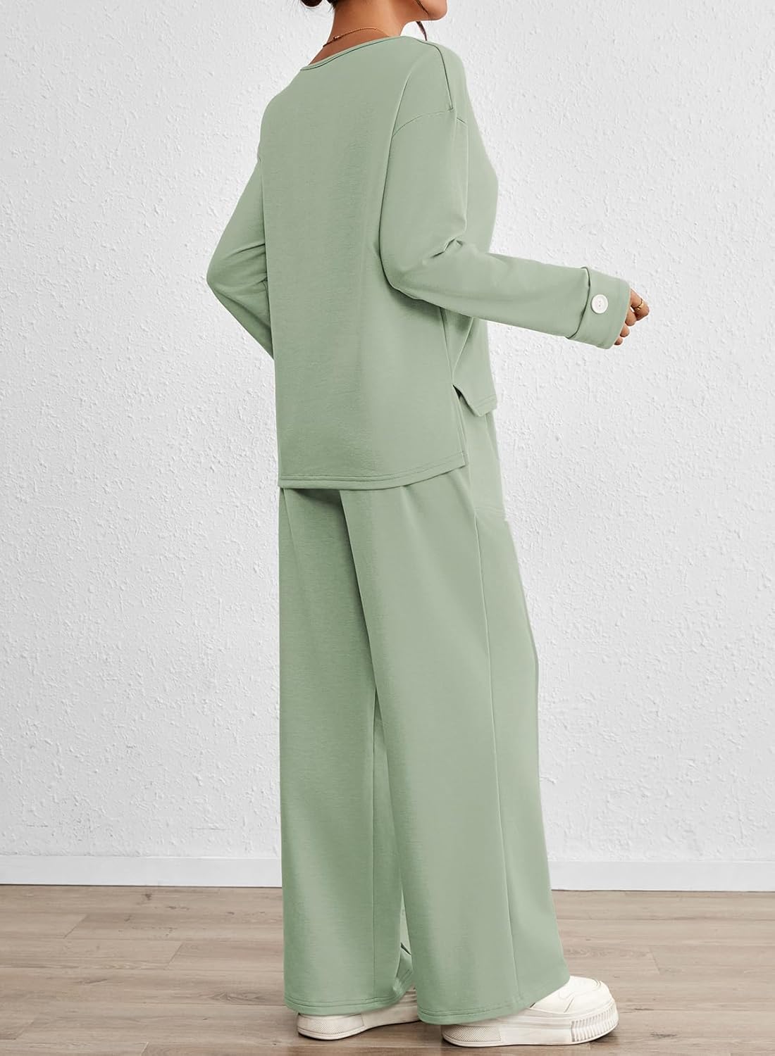 Viottiset Women's 2 Piece Set Casual Outfits Knit Top Wide Leg Sweater Long Sleeve Lounge Set Sweatsuit - Image 4